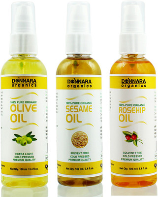 

Donnara Organics Premium Olive oil, Sesame oil & Rosehip oil Combo pack of 3 bottles of 100ml(300 ml) Hair Oil(300 ml)