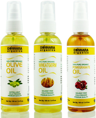

Donnara Organics Premium Olive oil, Wheatgerm oil & Pomegranate oil Combo pack of 3 bottles of 100ml(300 ml) Hair Oil(300 ml)