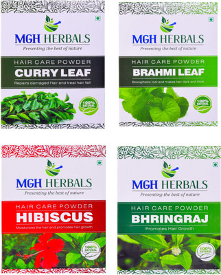 

MGH Herbals 100% Natural Organic Hibiscus, Bhringraj, Curry Leaf, Brahmi Leaf Powder Combo Each 100Gms(400 g)