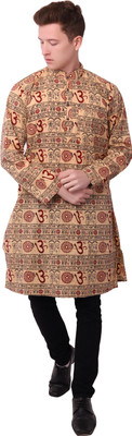 LDHSATI Men Printed Straight Kurta(Beige)