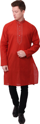LDHSATI Men Embroidered Straight Kurta(Red)