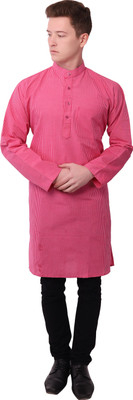 Suhanipari Men Striped Straight Kurta(Pink)