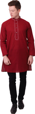 LDHSATI Men Embroidered Straight Kurta(Maroon)