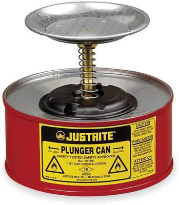 Justrite 10108 Plunger Dispensing Can (1 Quart. Steel, Red) Manual Dispenser(1 L Pack of 1)
