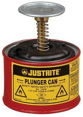 Justrite 10008 Steel Plunger Can - 1 PINT (0.5L) Manual Dispenser(0.5 L Pack of 1)