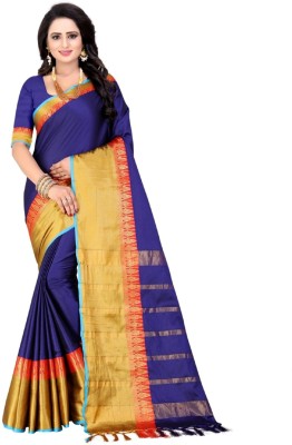 Bombey Velvat Fab Self Design Bollywood Cotton Silk Saree(Dark Blue)