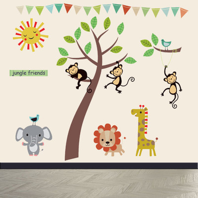 new way decals 1 cm jungle friends with their home Removable Sticker(Pack of 1)