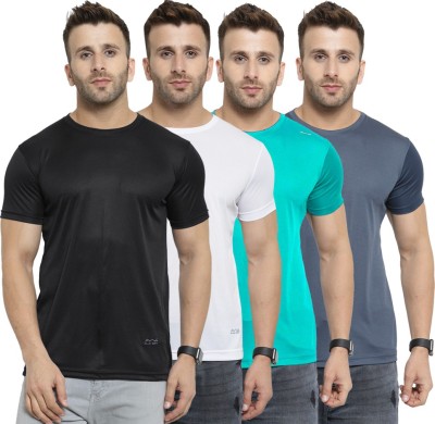 AWG Solid Men Round Neck Multicolor T-Shirt(Pack of 4)