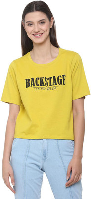 People Printed Women Round Neck Yellow T-Shirt