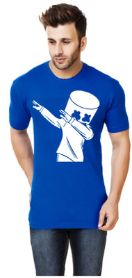 Tap in Printed Men Round Neck Blue T-Shirt