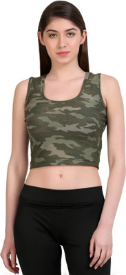 FINESSE Casual No Sleeve Printed Women Green Top