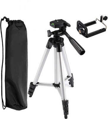 

lifemusic 3110 Portable & Foldable Camera & Mobile Tripod with Mobile Clip Holder Bracket Fully Flexible Mount Cum Tripod Stand with Three-Dimensional Head & Quick Release Plate Tripod Tripod(black\silver, Supports Up to 1500)