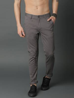 Regular Fit Men Grey Cotton Blend Trousers