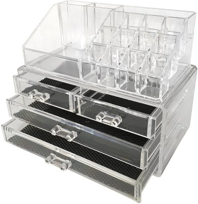 

JETWAL 4 Drawer Plastic Cosmetic Makeup Jewellery Lipstick Storage Box, 25x16x20cm, Transparent Lipsticks, Lipliners, Foundations, Concealers, Brush, Makeup Vanity Box(Transparent)