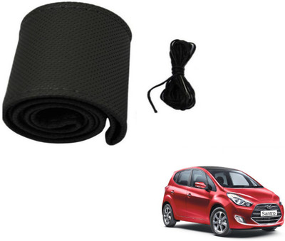 MOCKHE Hand Stiched Steering Cover For Hyundai Santro(Black, Leatherite)