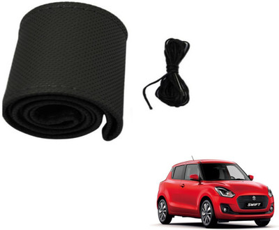 Auto Hub Hand Stiched Steering Cover For Maruti New Swift(Black, Leatherite)