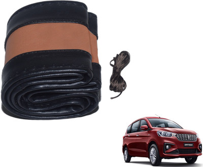 Auto Hub Hand Stiched Steering Cover For Maruti Ertiga(Black, Tan, Leatherite)