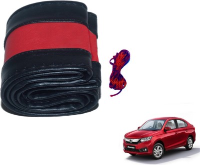 Auto Hub Hand Stiched Steering Cover For Honda Amaze(Black, Red, Leatherite)