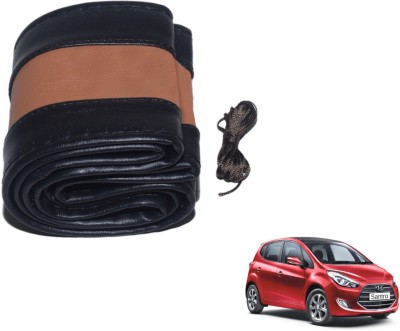 Auto Hub Hand Stiched Steering Cover For Hyundai Santro(Black, Tan, Leatherite)