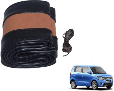MOCKHE Hand Stiched Steering Cover For Maruti WagonR(Black, Tan, Leatherite)