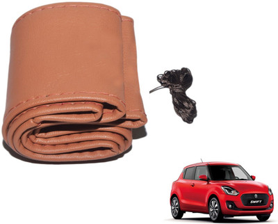 MOCKHE Hand Stiched Steering Cover For Maruti New Swift(Tan, Leatherite)