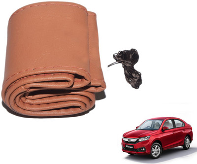 Auto Hub Hand Stiched Steering Cover For Honda Amaze(Tan, Leatherite)