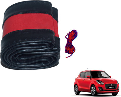 Auto Hub Hand Stiched Steering Cover For Maruti New Swift(Black, Red, Leatherite)