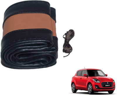 Auto Hub Hand Stiched Steering Cover For Maruti New Swift(Black, Tan, Leatherite)