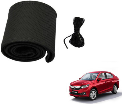 Auto Hub Hand Stiched Steering Cover For Honda Amaze(Black, Leatherite)
