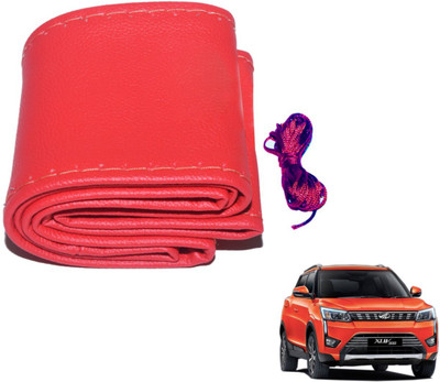 Auto Hub Hand Stiched Steering Cover For Mahindra XUV(Red, Leatherite)