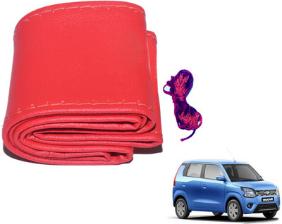 Auto Hub Hand Stiched Steering Cover For Maruti WagonR(Red, Leatherite)