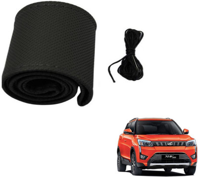 Auto Hub Hand Stiched Steering Cover For Mahindra XUV(Black, Leatherite)