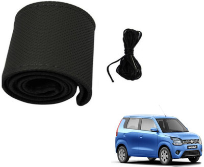 MOCKHE Hand Stiched Steering Cover For Maruti WagonR(Black, Leatherite)