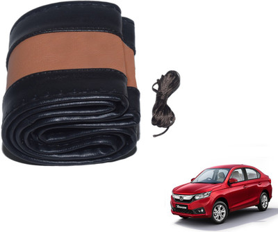 Auto Hub Hand Stiched Steering Cover For Honda Amaze(Black, Tan, Leatherite)