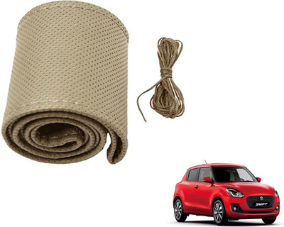 Auto Hub Hand Stiched Steering Cover For Maruti New Swift(Beige, Leatherite)