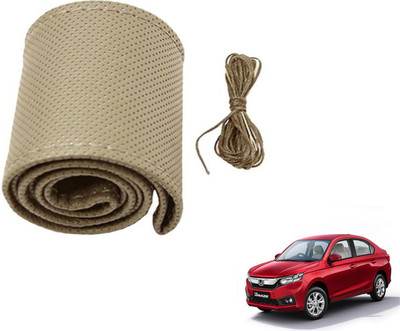 Auto Hub Hand Stiched Steering Cover For Honda Amaze(Beige, Leatherite)