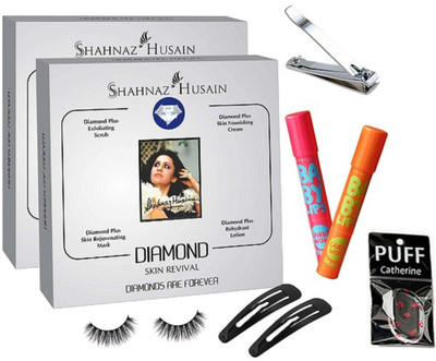 

catherine Silicon Puff, Baby Lips Lip Balm-2, Diamond Facial Kit-2, Hair Clips, Eyelashes, Nail Cutter(Set of 9)