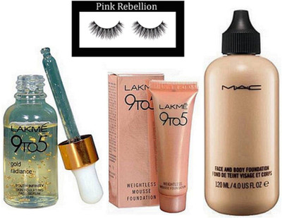 

pink rebellion Eyelashes, Face & Body Liquid Foundation, 9to5 Mousse, 9 To 5 Serum(Set of 4)