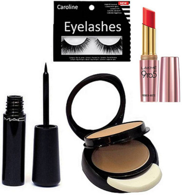 

caroline Eyelashes &Liquid Eyeliner & Compact, 9 to 5 Primer Plus Matte Lipstick(Set of 4)