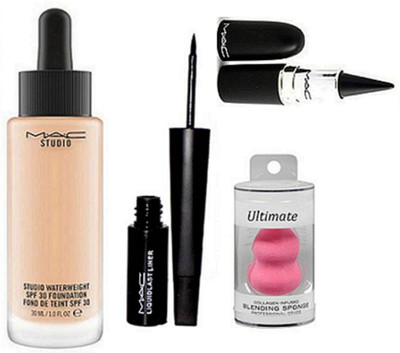 

Ultimate Silicon Puff & Waterweight Foundation, Liquid Eyeliner, Stick Kajal(Set of 5)