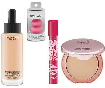 

Ultimate Sponge Puff, 9to5 Primer+Matte Powder Foundation, Eyeliner, Studio Waterweight Foundation, Baby Lips(Set of 4)