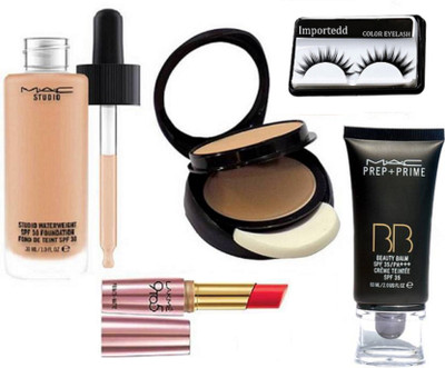 

importedd Eyelashes, Studio Water Weight Liquid Foundation , Two Way Compact, Matte Lipstick, Prep+prime Bb Beauty Balm Cream(Set of 5)