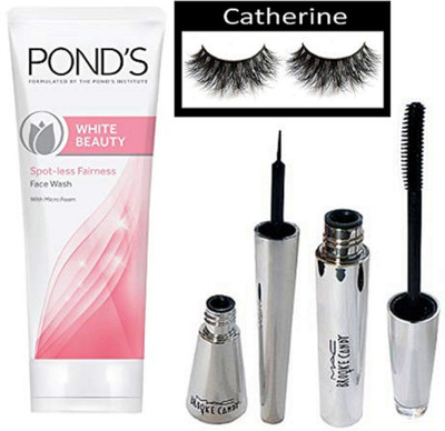

catherine Eyelashes & Brooke Candy Eyeliner And Mascara, White Beauty Spot-Less Fairness Face Wash(Set of 4)