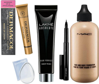 

luxurious Silicon puff,Makeup cover Foundation,face and body foundation, pen eyeliner,absolute blur perfect primer(Set of 5)