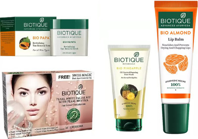 

BIOTIQUE BIO Papaya Removal Scrub, Pearl White Facial Kit,Pineapple Oil Control Foaming Face Wash , LIP BALM(Set of 4)