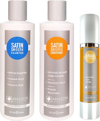 

AMAZON KERATIN Satin Smooth Shampoo, Satin Smooth Conditioner, Argan Oil Serum(Set of 3)