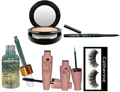 

catherine Eyelashes & Studio Fix Compact, 9to5 Face Serum, Waterproof Mascara And Eyeliner, Eyeconic kajal(Set of 6)