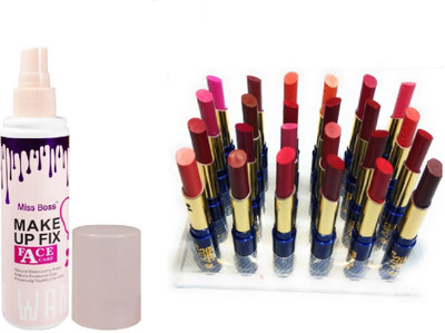 

Miss Boss Waterproof Lipstick Set Of 24 (Multicolor) ,kb makeup fixer & primer Primer - 120 ml combo(Set of 2)