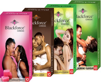 

BLACKFORCE BUBBLEGUM , CHOCOLATE , GREEN APPLE AND JASMINE FLAVR DOTTEDOU Condom(Set of 4, 10S)