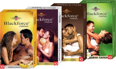 

BLACKFORCE BANANA , BUTTERSCOTCH , COFFEE AND JASMINE FLAVOUR DOTTED Condom(Set of 4, 10S)